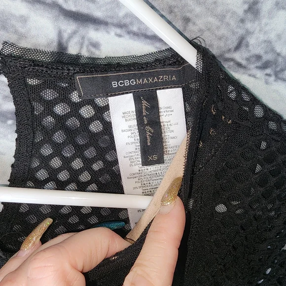 BCBGMaxAzria Black and Nude Mesh Long Sleeve Dress - XS - Picture 4 of 6